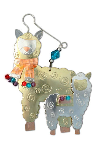 Whimsical Mom and Cria Alpaca Ornament FUN