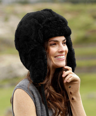 furchullohat-black-100% Baby Alpaca RCMP Fur Hat With Earflaps Chullo