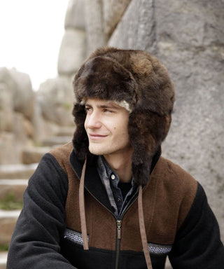 furchullohat-darkbrown-100% Baby Alpaca RCMP Fur Hat With Earflaps Chullo