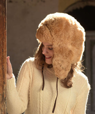 furchullohat-fawn-100% Baby Alpaca RCMP Fur Hat With Earflaps Chullo