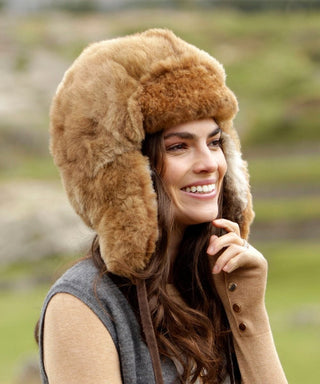 furchullohat-fawn-100% Baby Alpaca RCMP Fur Hat With Earflaps Chullo