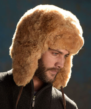 furchullohat-medbrown-100% Baby Alpaca RCMP Fur Hat With Earflaps Chullo