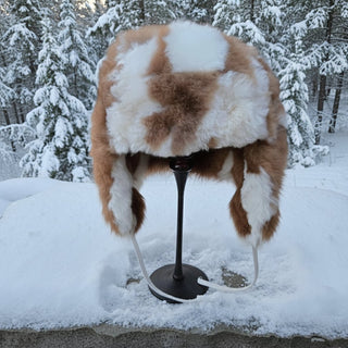 furchullohat-mixed-brown-white-100% Baby Alpaca RCMP Fur Hat With Earflaps Chullo