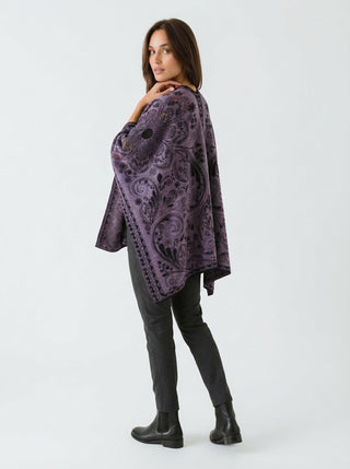 Floral Reversible Hand Made Embroidery Alpaca Ruana