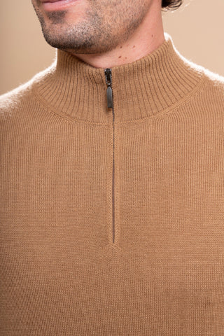 Men's New York 1/2 Zip Sweater Shirts & Tops Camel M 