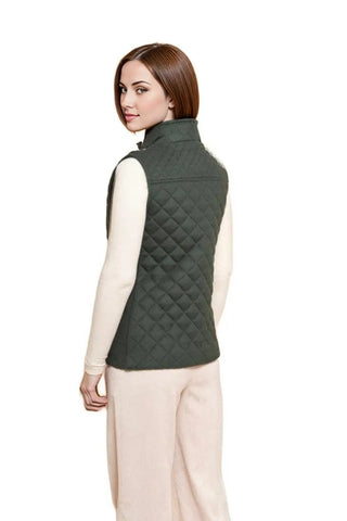 Luxury Quilted Alpaca Vest Jacket L Forest 