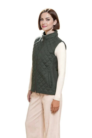 Luxury Quilted Alpaca Vest Jacket M Forest 