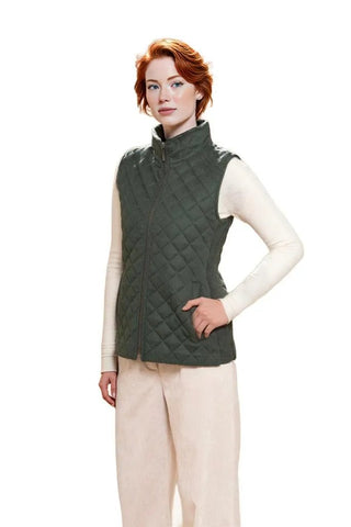 Luxury Quilted Alpaca Vest Jacket S Forest 