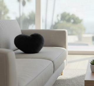 Alpaca Fur Covered Pillows Home Decor Heart Black 