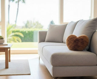 Alpaca Fur Covered Pillows Home Decor Heart Brown 