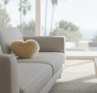 Alpaca Fur Covered Pillows Home Decor Heart Fawn 