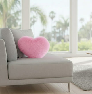Alpaca Fur Covered Pillows Home Decor Heart Pink 