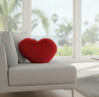 Alpaca Fur Covered Pillows Home Decor Heart Red 