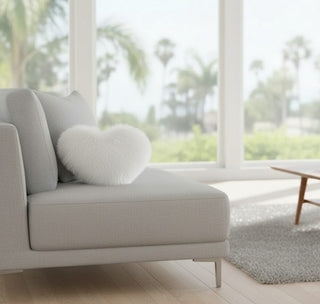 Alpaca Fur Covered Pillows Home Decor Heart White 