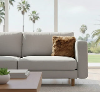 Alpaca Fur Covered Pillows Home Decor Square 2-Sided Fur Brown 