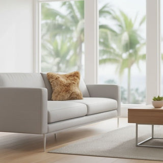 Alpaca Fur Covered Pillows Home Decor Square 2-Sided Fur Fawn 