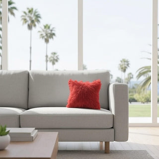 Alpaca Fur Covered Pillows Home Decor Square 2-Sided Fur Red 