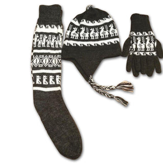 IncaSetBlack-Alpaca Inca Hat, Gloves, Socks set
