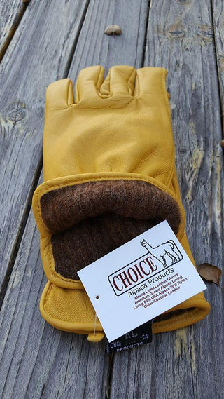 Alpaca Knit Lined Cowhide Leather Gloves - Alpaca Made in the USA - Choice Alpaca Products-knitlinedCowhide-Tan-Sm