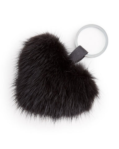 Alpaca Love Heart Shaped Fur Keychain Fun Black 