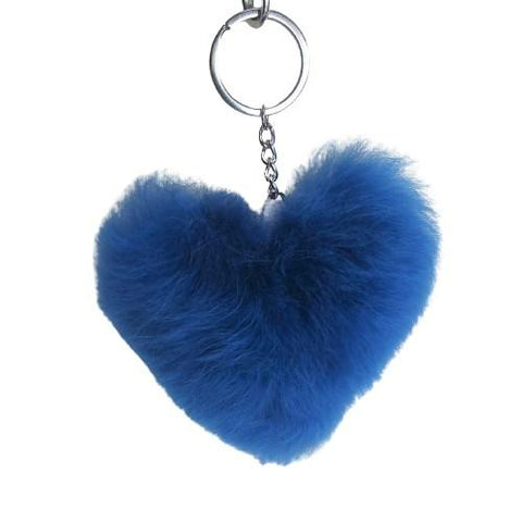 Alpaca Love Heart Shaped Fur Keychain Fun Blue 