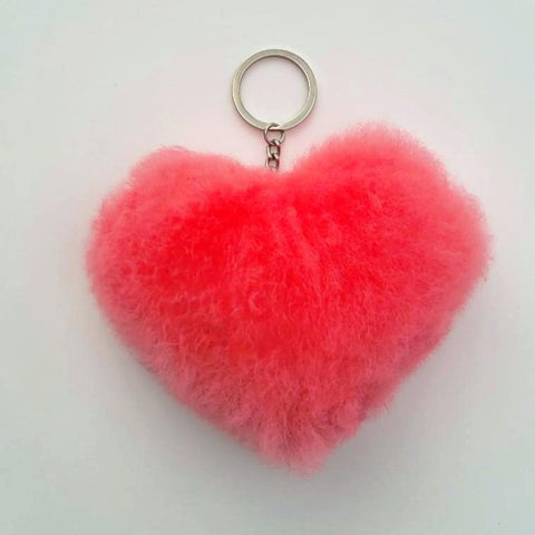 Alpaca Love Heart Shaped Fur Keychain Fun Hot Pink 