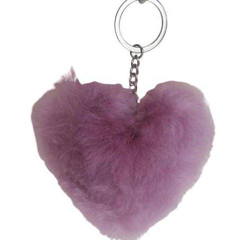 Alpaca Love Heart Shaped Fur Keychain Fun Light Violet 