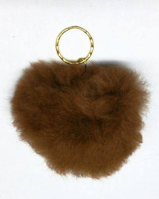 Alpaca Love Heart Shaped Fur Keychain - Choice Alpaca Products-heart-fuzzball-medbrown