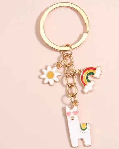 Alpaca Rainbow Sunflower Keychain Charm Jewelry 