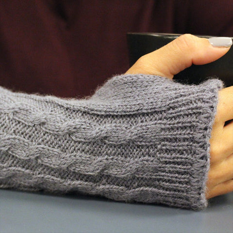 Alpaca Wrist Warmers Cabled Gloves Slate Grey 