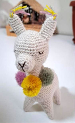 Baby Alpaca Knit Figure with Pom-Pom Necklace Toy 