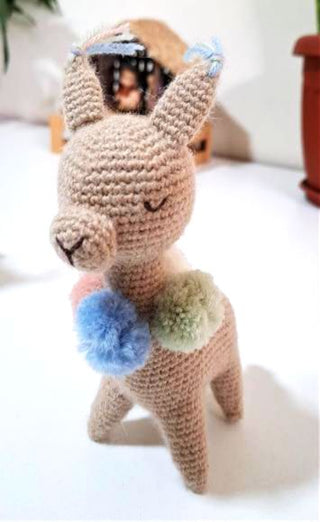 Baby Alpaca Knit Figure with Pom-Pom Necklace Toy 