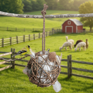 CAP-bird-nesting-ball-Bird Nesting - Alpaca Fleece Filled Natural Vine Ball