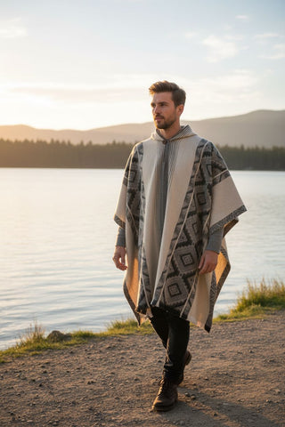 Black Grey Diamonds Alpaca Poncho - Choice Alpaca Products-DN_174044551806
