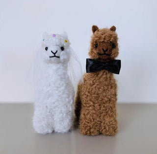 AK_ornament-brideandgroom-5in-Bride and Groom Alpacadorable Hand Made Baby Alpaca Ornaments Alpaca Wedding Cake Topper
