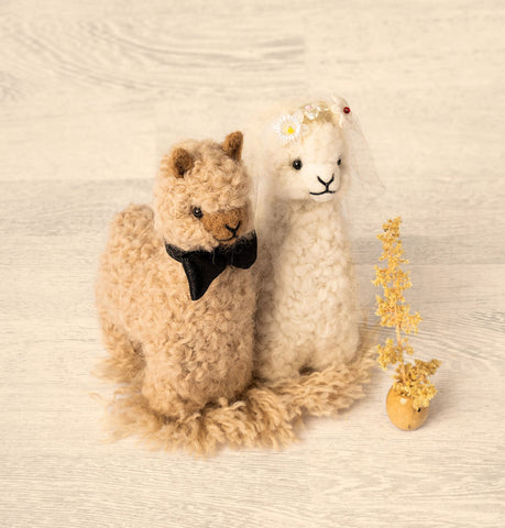 Bride and Groom Alpacadorable Hand Made Baby Alpaca Ornaments Holiday 