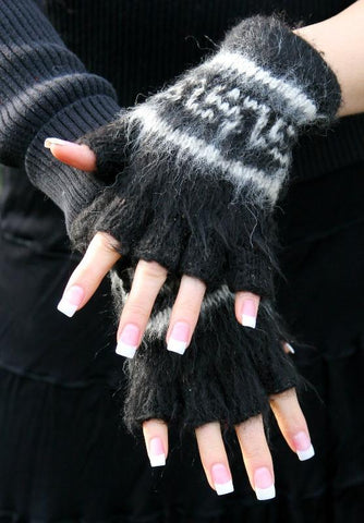 Brushed Pattern Fingerless Alpaca Gloves Glove 