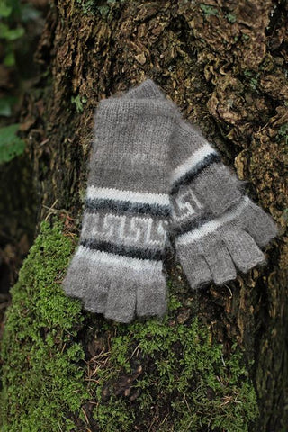 Brushed Pattern Fingerless Alpaca Gloves Glove Medium Rose Grey 