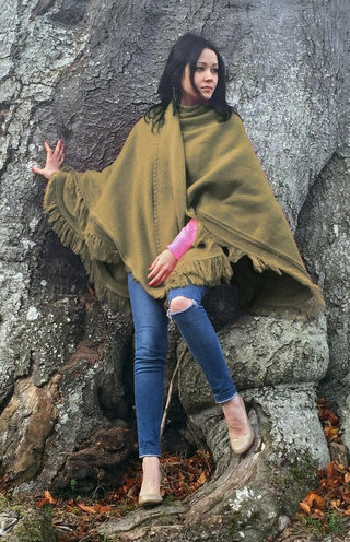 Cape Wrap Solid Alpaca Poncho - Choice Alpaca Products-DN_181302625109-lodengreen