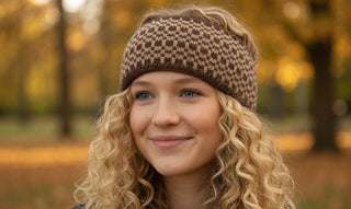 Checkered USA Made Alpaca Headband - Choice Alpaca Products-check-grey-sandstone