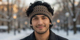 Checkered USA Made Alpaca Headband - Choice Alpaca Products-check-grey-sandstone