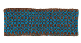 Checkered USA Made Alpaca Headband Hat Brown w Blue Accents 