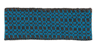 Checkered USA Made Alpaca Headband Hat Grey w Blue Accents 