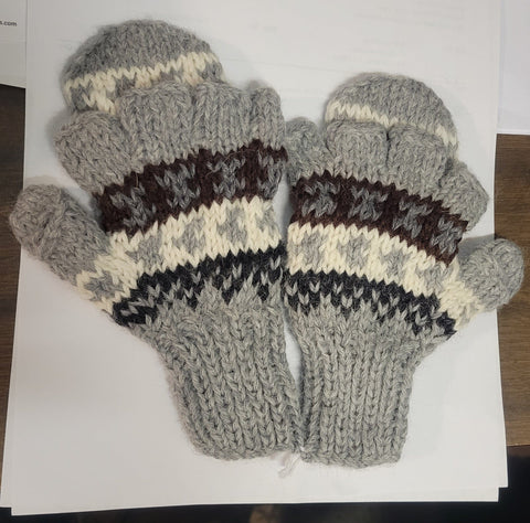 Deluxe Hand Knit Hooded Kids Alpaca Gloves (