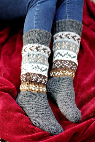 Deluxe Hand Knit Patterned Long Alpaca Socks Socks 