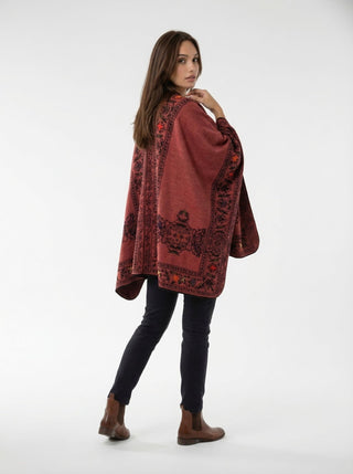 Floral Reversible Hand Made Embroidery Alpaca Ruana - Choice Alpaca Products-dyc-floralrev-amarilis_azul
