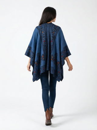 Floral Reversible Hand Made Embroidery Alpaca Ruana - Choice Alpaca Products-dyc-floralrev-azalea-morado