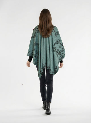 Floral Reversible Hand Made Embroidery Alpaca Ruana - Choice Alpaca Products-dyc-floralrev-killa_verde
