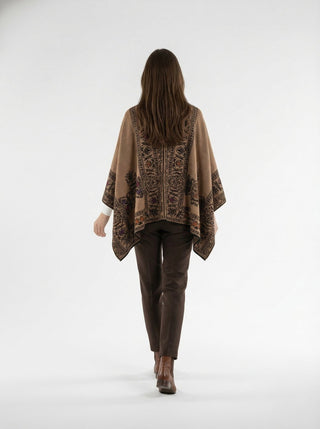 Floral Reversible Hand Made Embroidery Alpaca Ruana - Choice Alpaca Products-dyc-floralrev-rosal-gris