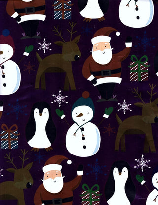 Santa-Present-Penguin-Snowman-Reindeer-on-Purple-Gift Wrap your Alpaca Gifts